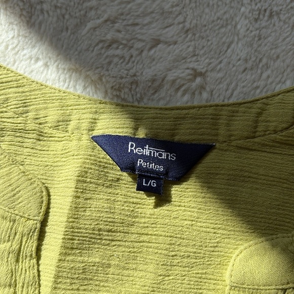 Reitmans Chartreuse Tunic Size Large Petite | Boho Style | Pin-Tuck Blouse | - Picture 5 of 7